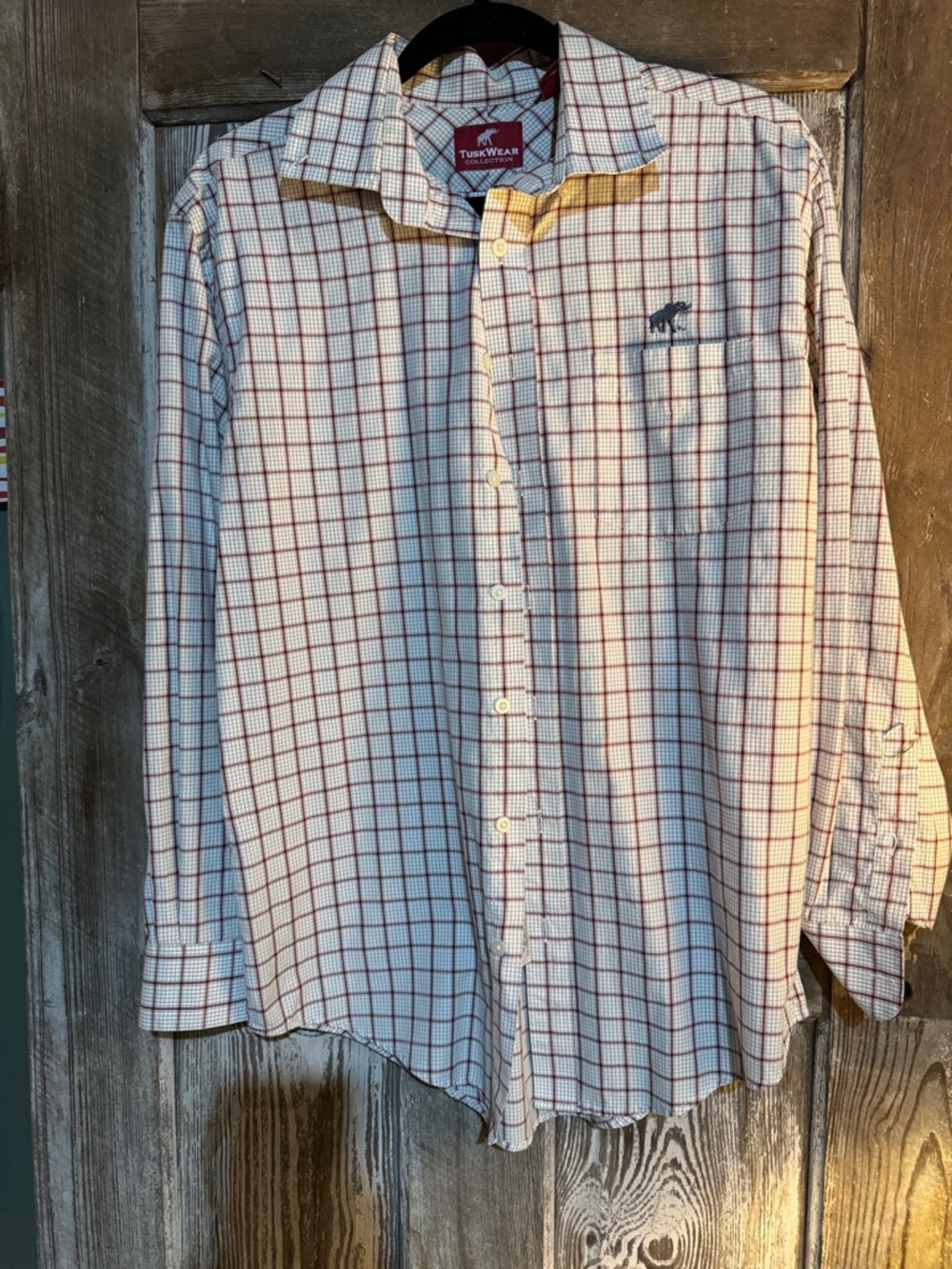 Tuskwear Men’s White Button-Down Shirt with Red Plaid